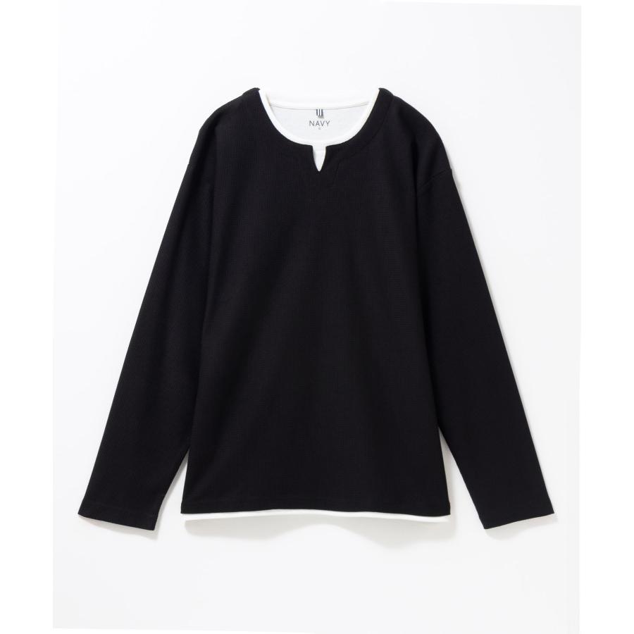 NAVY Tシャツ メンズ 長袖 ロンT フェイクレイヤード 無地 クルー