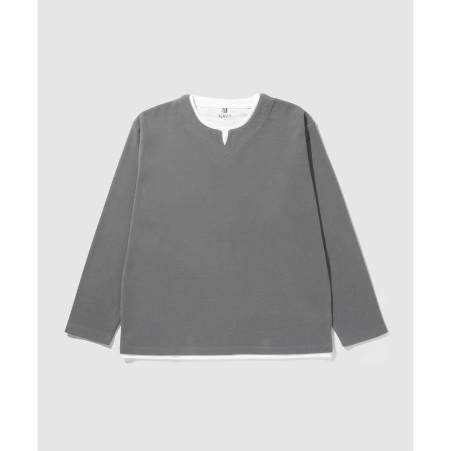 NAVY Tシャツ メンズ 長袖 ロンT フェイクレイヤード カノコ 微起毛