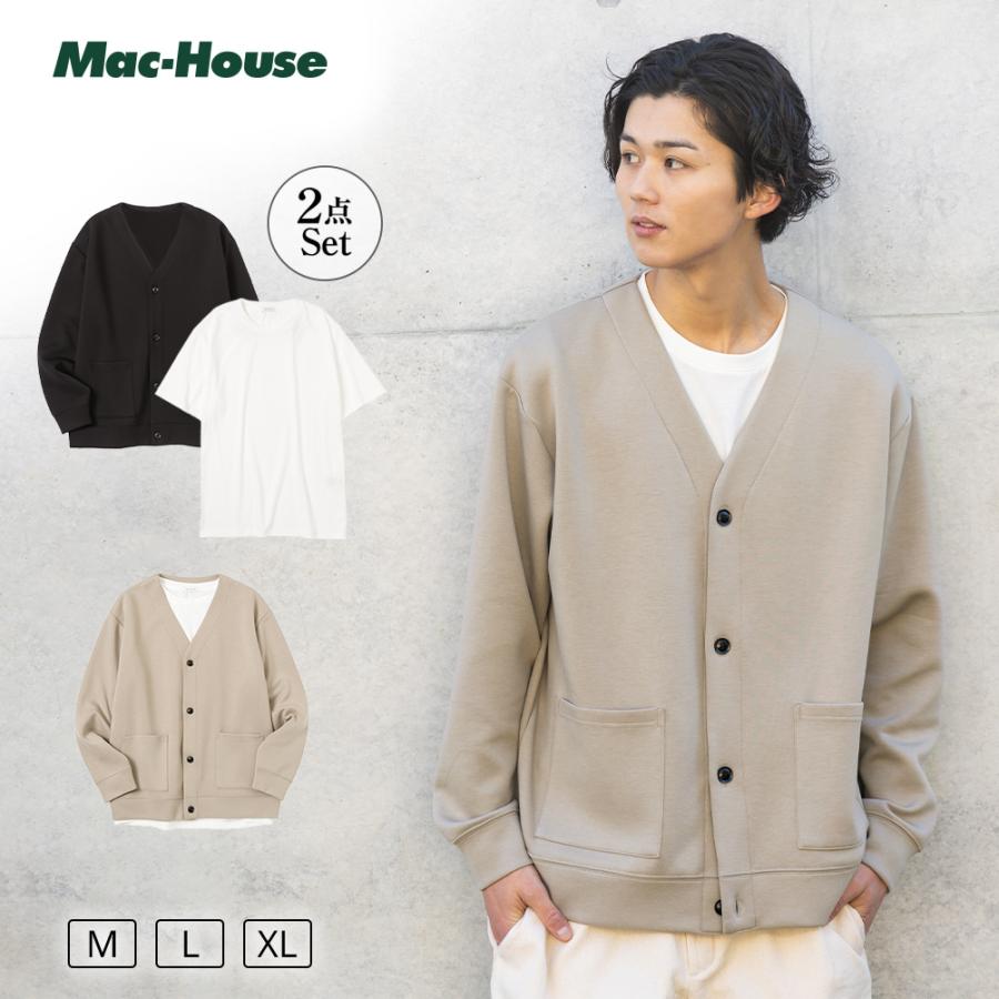 カーディガン Vネック ポンチ素材 半袖tシャツ アンサンブル メンズ レイヤード 無地 ポケット 重ね着 単品使い 2点セット セットアイテム トップス Mac House マックハウス 通販 Paypayモール