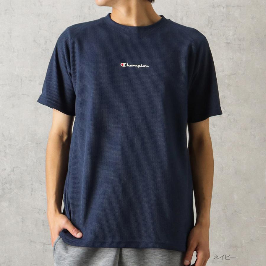 Champion チャンピオン 半袖Tシャツ メンズ 速乾 UVカット 遮熱 ワッフル ブランドロゴ 刺繍 ブランド 人気 トップス ネコポス対応｜machouse｜03