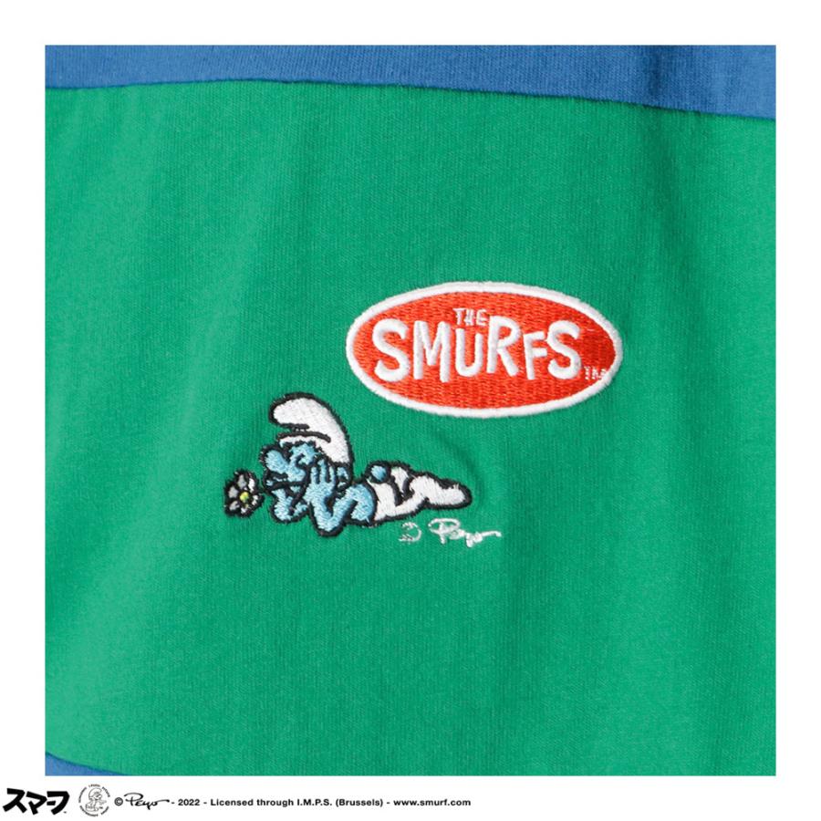 スマーフM Smurf スマーフ ラガーシャツ 半袖Tシャツ 5分袖 メンズ 綿100