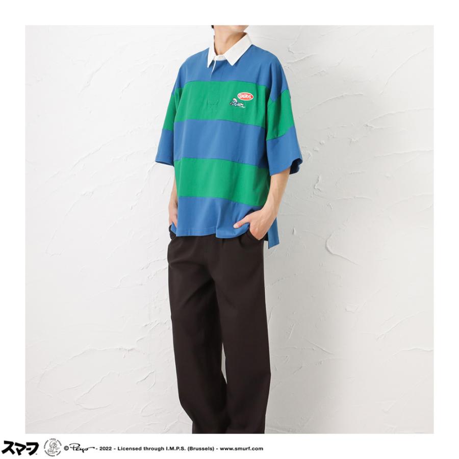 Smurf スマーフ ラガーシャツ 半袖Tシャツ 5分袖 メンズ 綿100