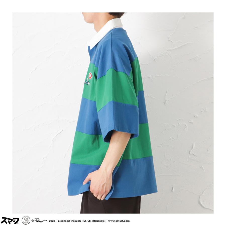 Smurf スマーフ ラガーシャツ 半袖Tシャツ 5分袖 メンズ 綿100