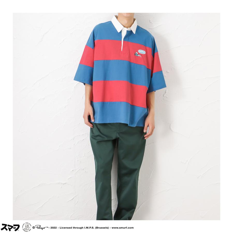 Smurf スマーフ ラガーシャツ 半袖Tシャツ 5分袖 メンズ 綿100