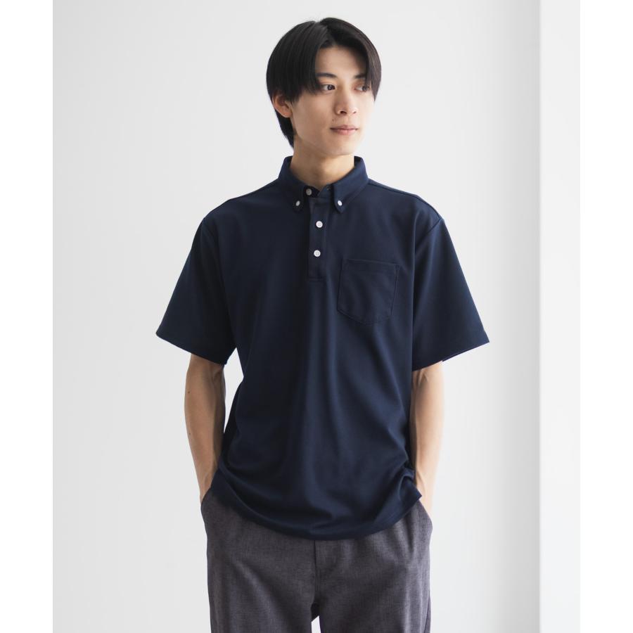 NAVY ポロシャツ メンズ 半袖 接触冷感 抗菌防臭 ドライ ひんやり 無地