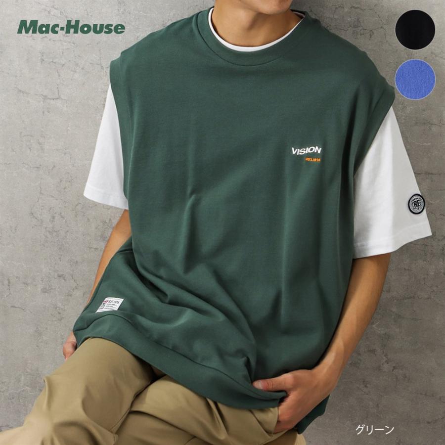 ベスト 半袖tシャツ セット 綿100 メンズ コットン 鹿の子 カノコ ビッグシルエット ゆったり ロゴ 刺繍 白t アンサンブル トップス Mac House マックハウス 通販 Yahoo ショッピング