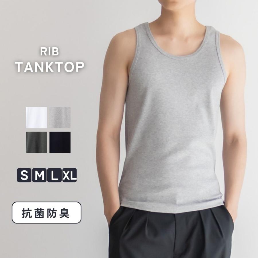 NAVY タンクトップ メンズ リブ ストレッチ 吸水性 無地 シンプル