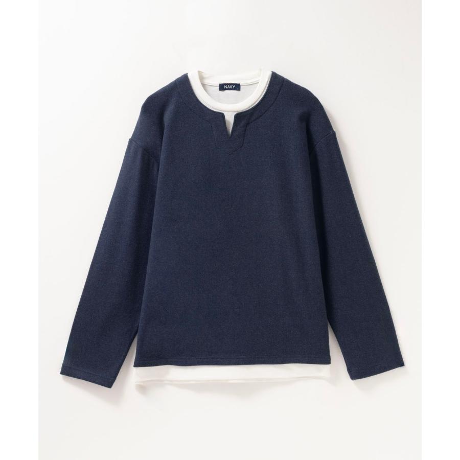 NAVY Tシャツ メンズ 長袖 温℃ 起毛 フェイクレイヤード 無地 ロンT