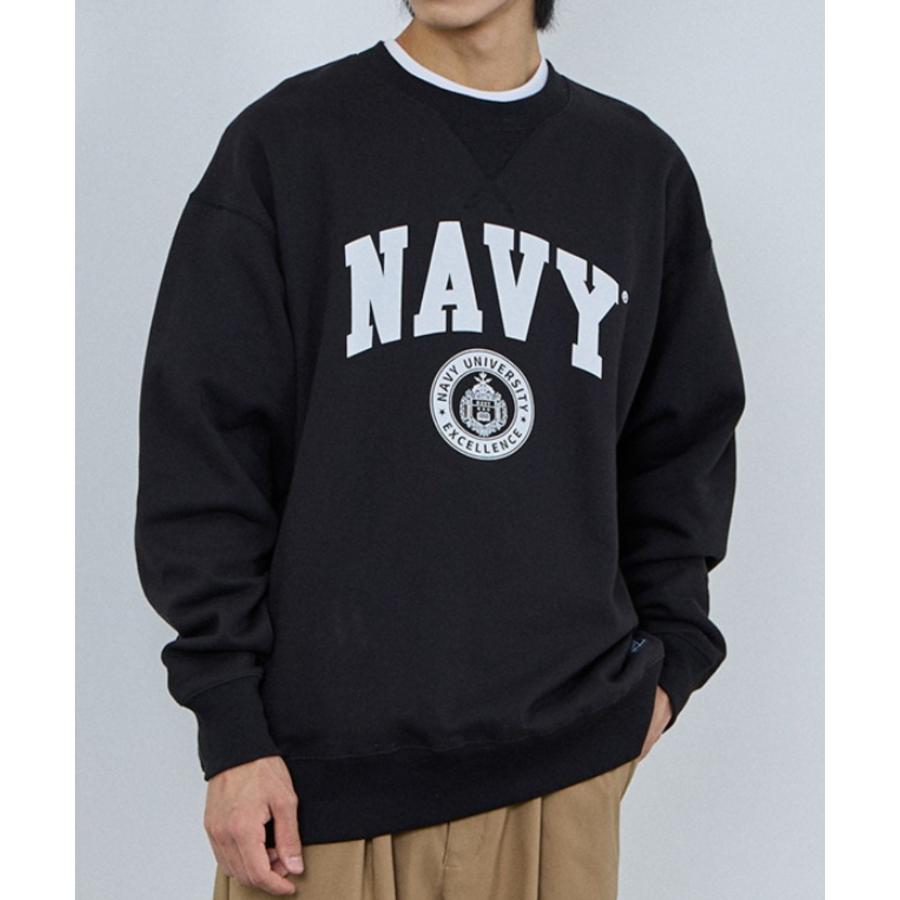 エルボーパッチ トレーナー 太アーム カナダ製 裏起毛 ネイビー XL相当 LEATHER ELBOW PATCH SWEAT/レザーエルボーパッチ スウェット | Schott