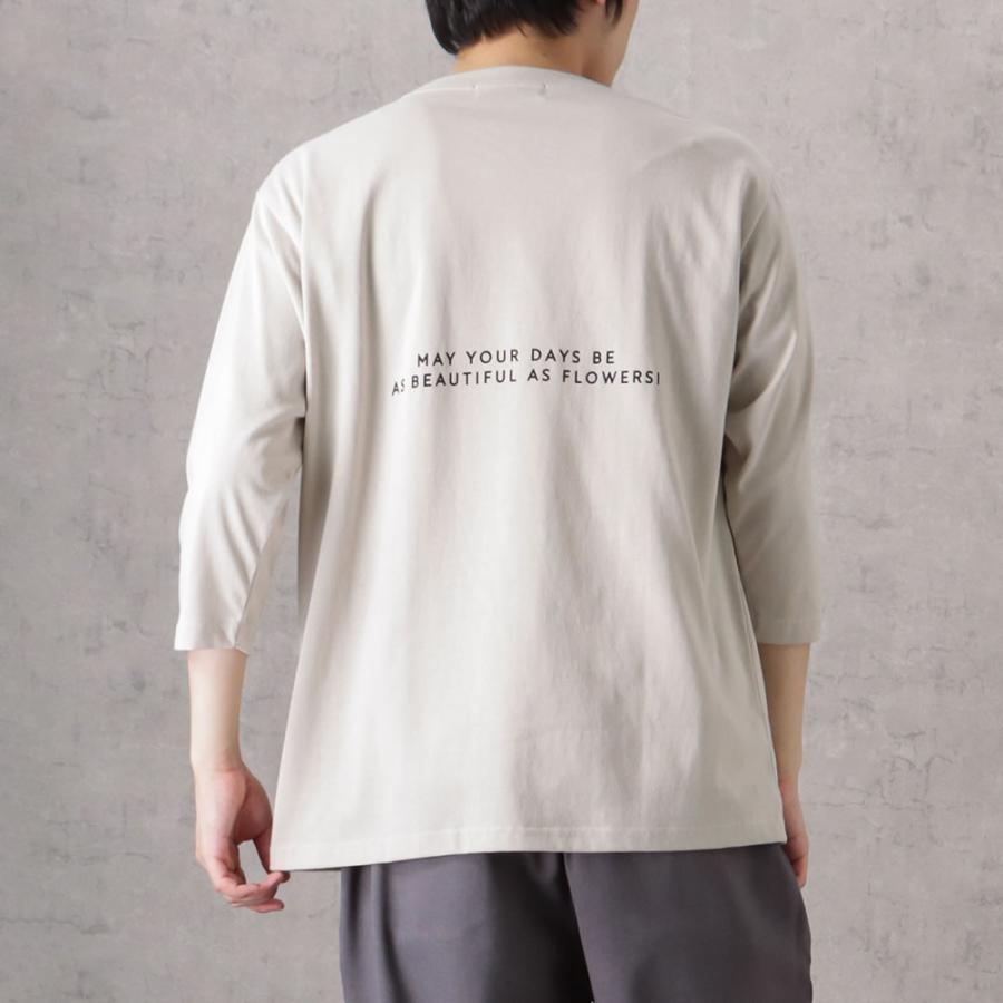 Tシャツ 7分袖 メンズ 綿混 天竺 ロゴ プリント 転写 クルーネック