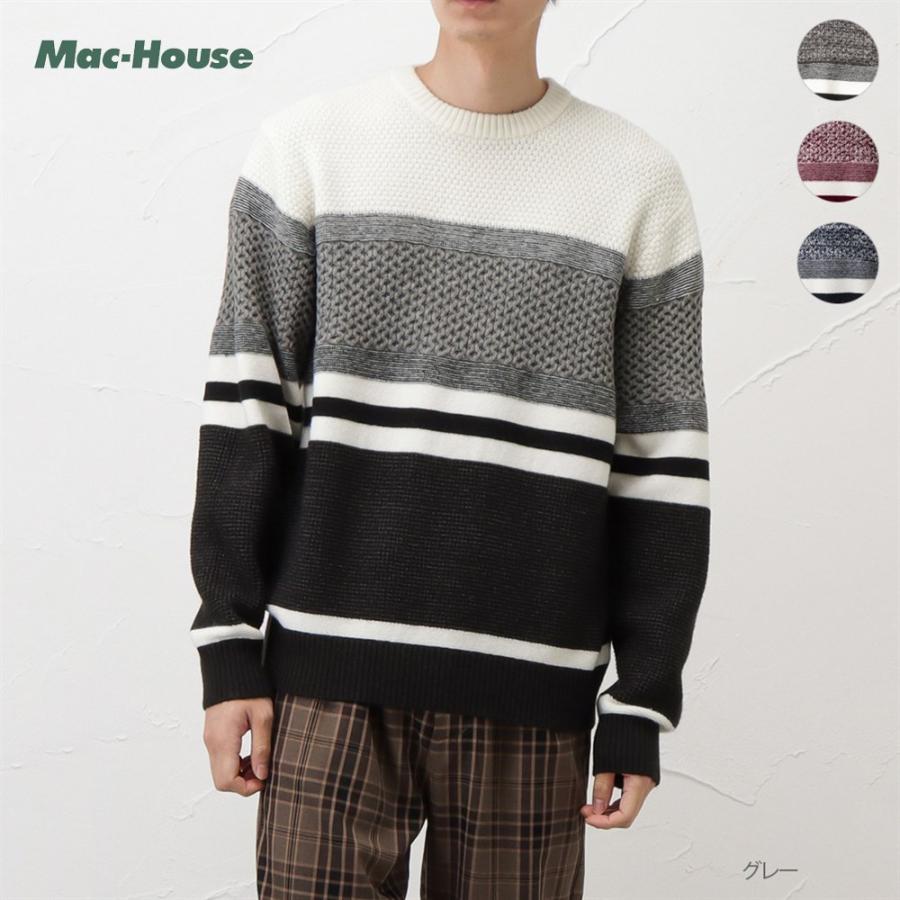 ニット セーター 長袖 クルーネック メンズ ボーダー 洗える ウォッシャブル 当店の記念日