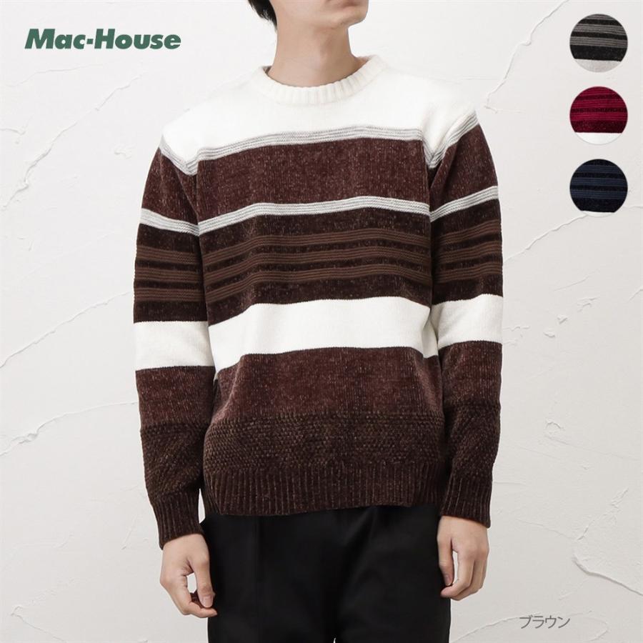 ニット セーター 長袖 クルーネック メンズ ボーダー モールニット 人気提案