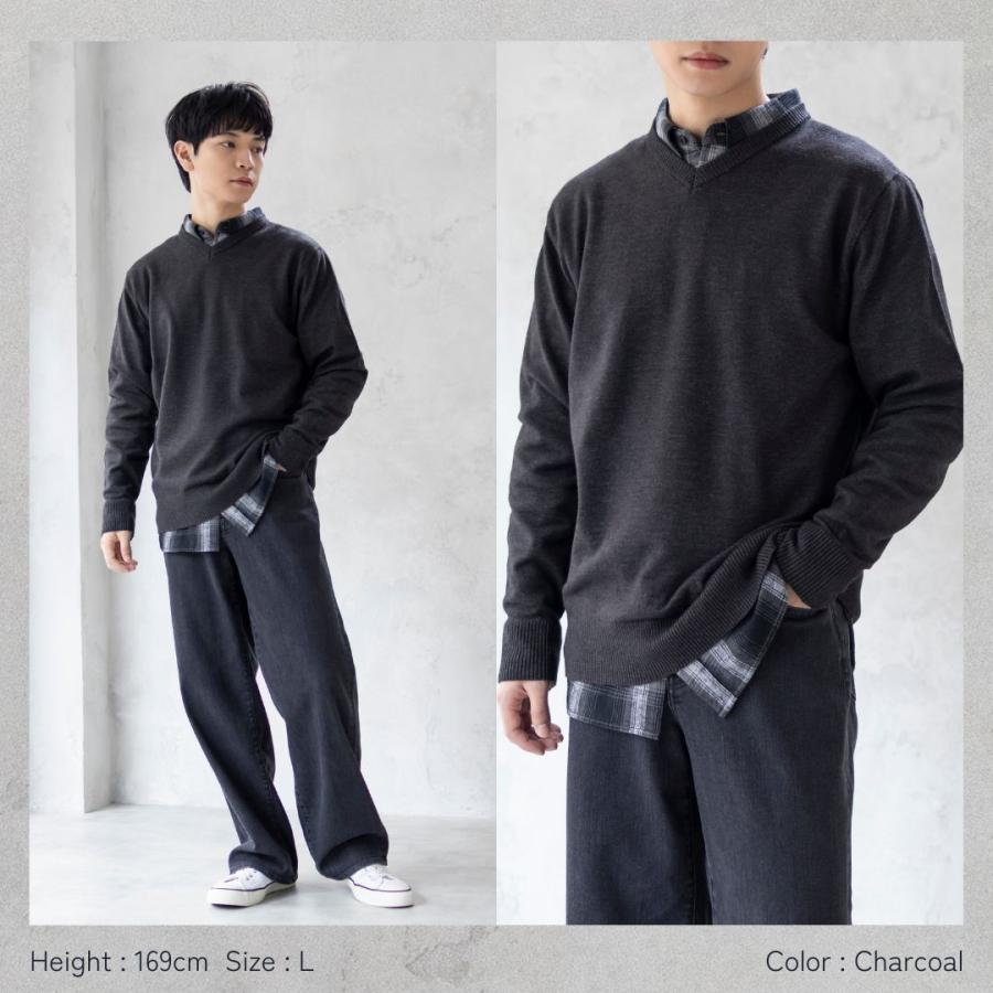 NAVY ニット セーター メンズ Vネック ストレッチ ウォッシャブル