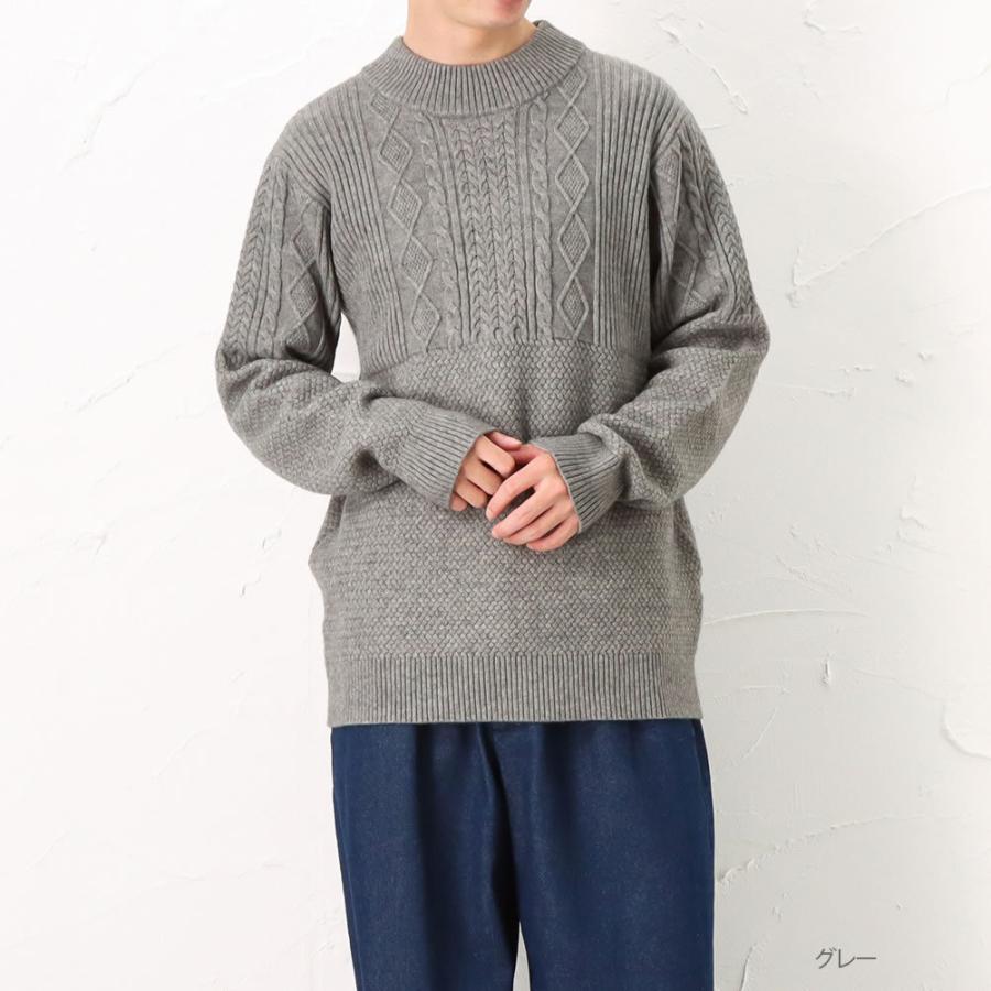 バスケット編み モックネック ニット NAVY ニット セーター メンズ