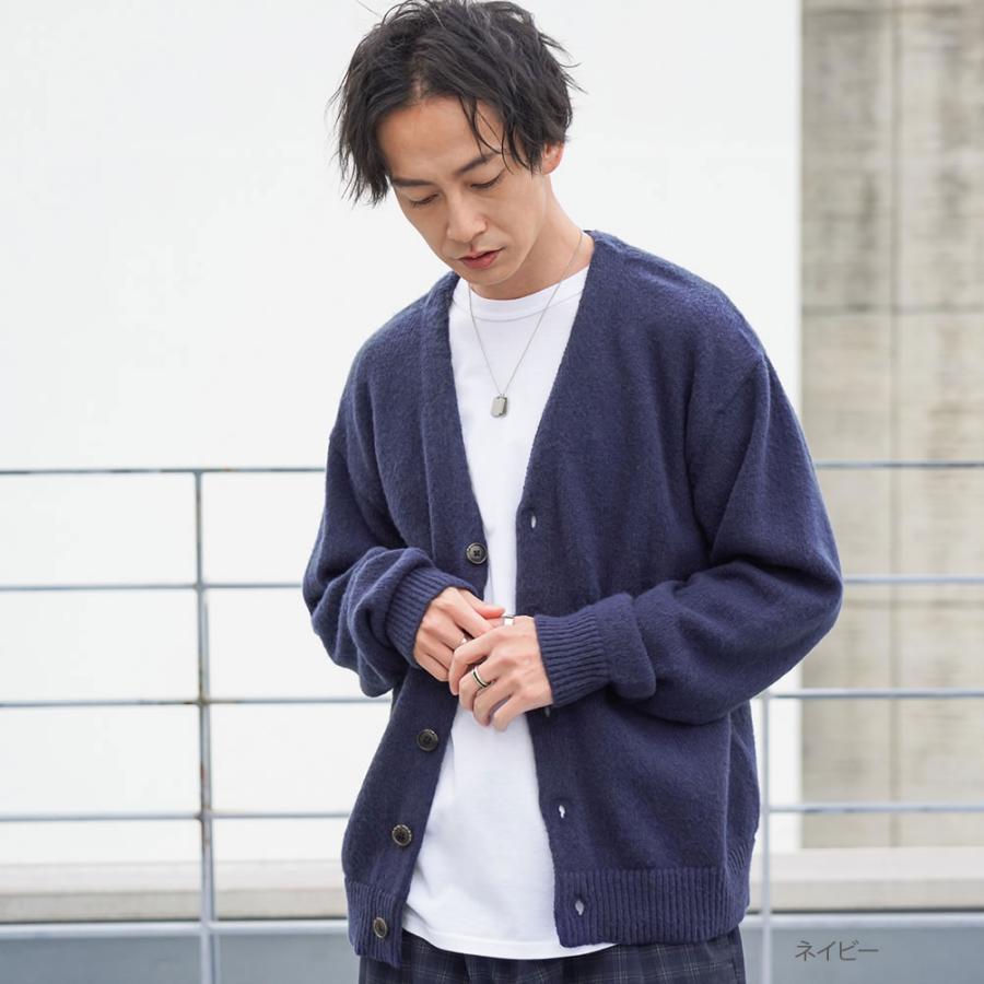 NAVY カーディガン メンズ Vネック モヘアライク 無地 ボタン ドロップ