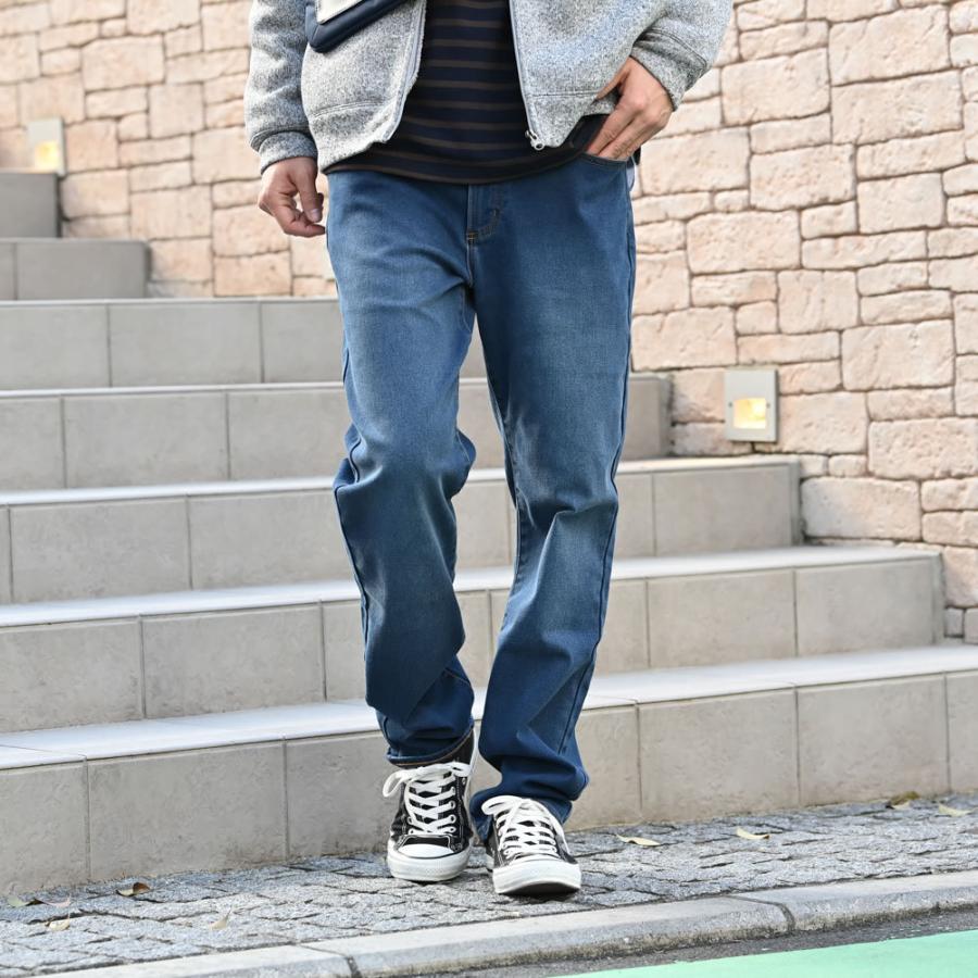 温 ストレートパンツ メンズ ストレッチ 無地 千鳥格子 裏起毛 ポケット ボトムス 日本初の