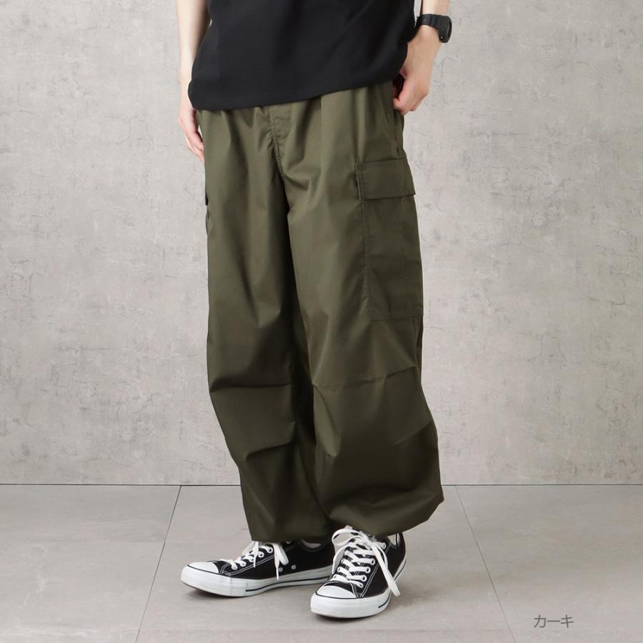 NAVY カーゴパンツ メンズ ビッグシルエット 無地 ウエストゴム 紐