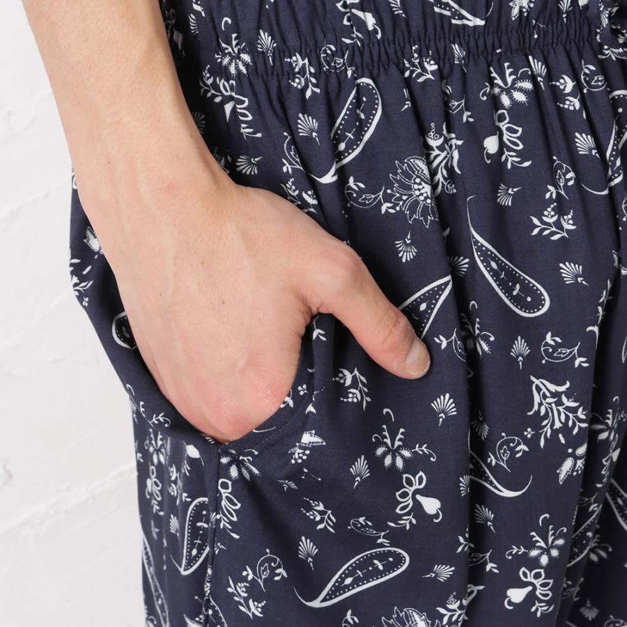 NAVY イージーパンツ メンズ レーヨン 紐 ゆったり 無地 総柄 ドレープ