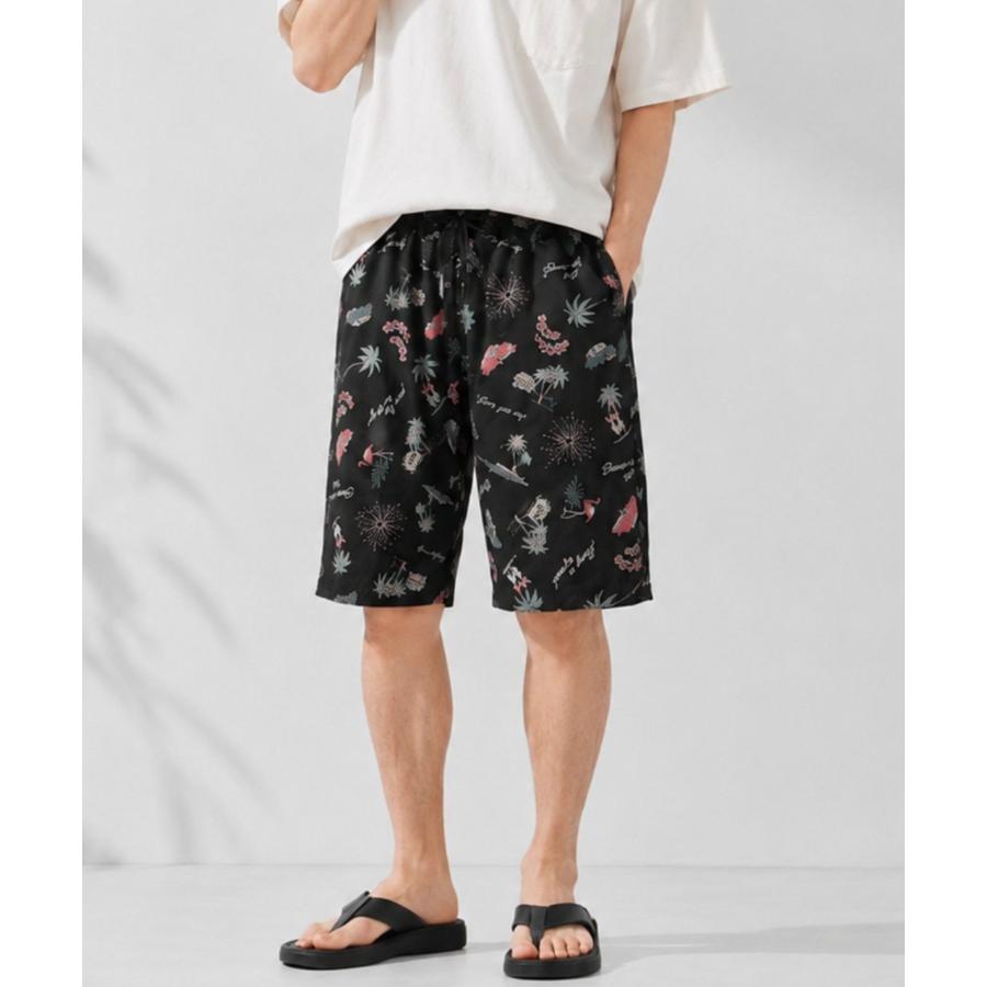 NAVY ショートパンツ メンズ 通気性 ドライ ボタニカル柄 リゾート