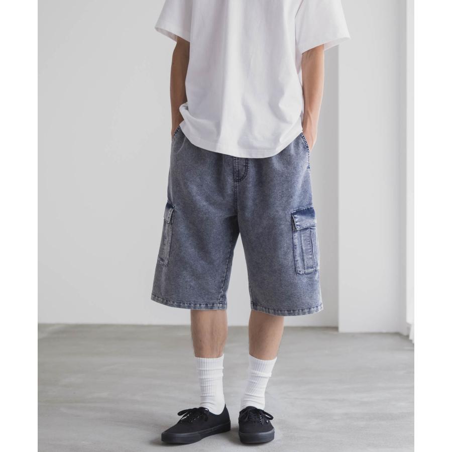 NAVY ショートパンツ メンズ 8オンス ケミカルウォッシュ ウエストゴム