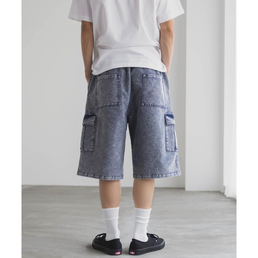 NAVY ショートパンツ メンズ 8オンス ケミカルウォッシュ ウエストゴム