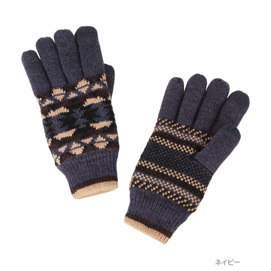 NAVY 手袋 グローブ メンズ 裏ボア ニット アクリル オルテガ柄 民族柄