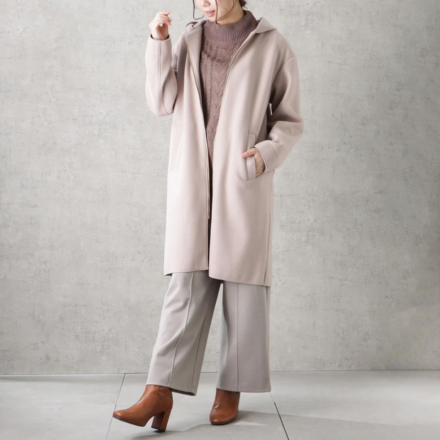 ピンクベージュジップアップレディースロンクコートフード付きサイズXXS ピンクベージュジップアップレディースロンクコートフード付き