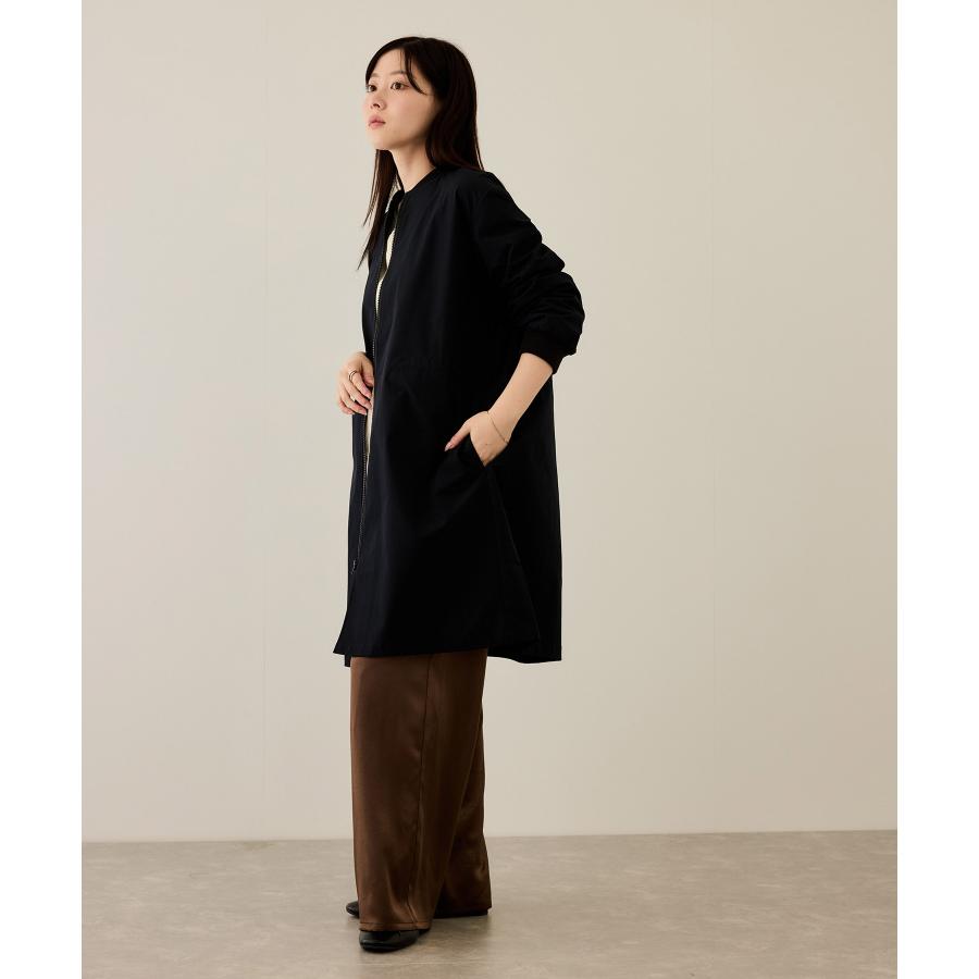 美品 アドーア ノーカラーブルゾン 圧縮ウール 薄手ライトアウター ブラック NAVY ブルゾン レディース はっ水 ロング丈 ポケット ドローコード
