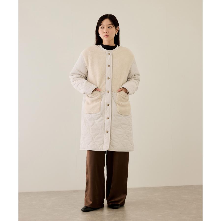 NAVY キルティングコート レディース ボア 中綿 暖かい 軽量 はっ水