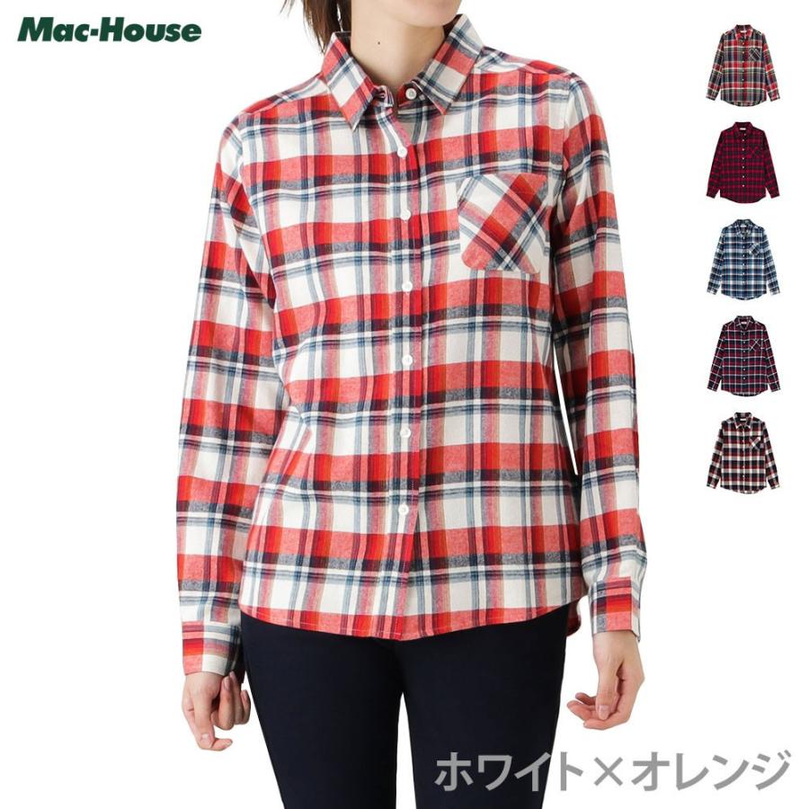 Navy ネイビー コットン フランネルシャツ レギュラーシャツ Ng195 Wf022 レディース Mac House マックハウス 通販 Paypayモール