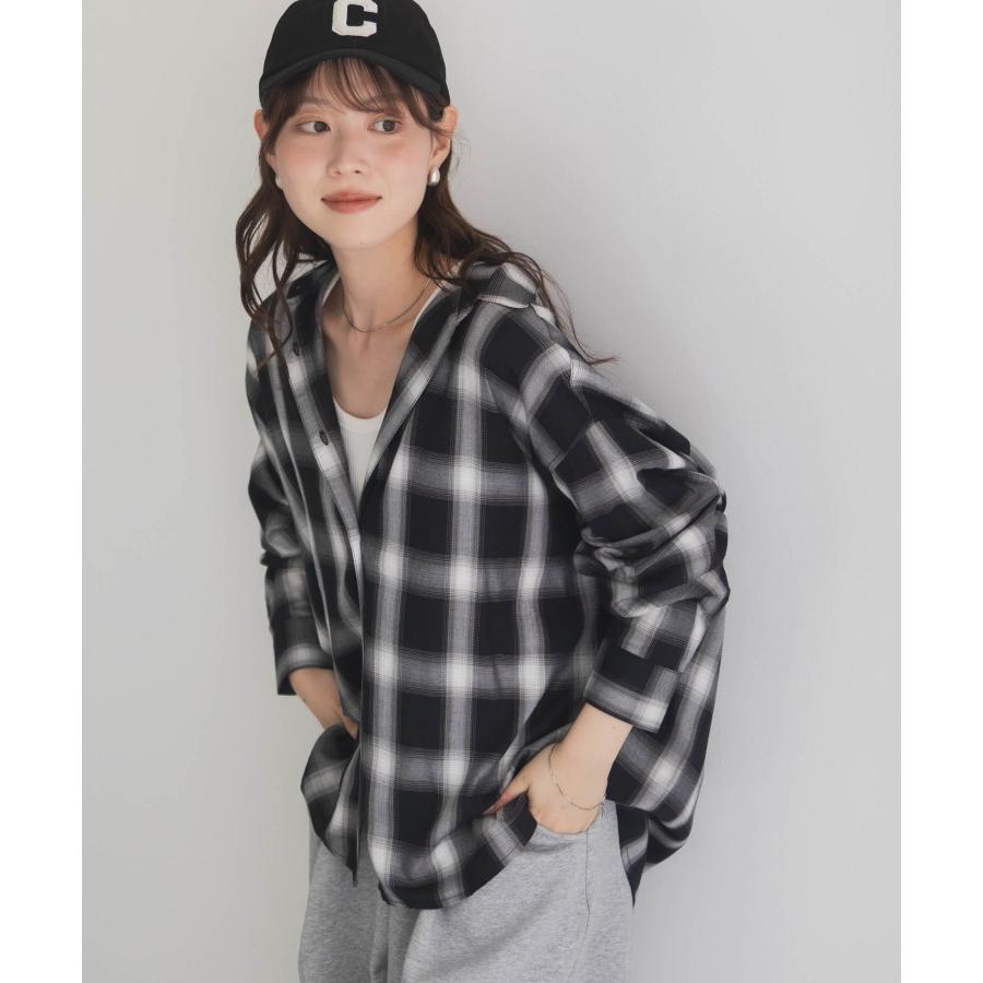 NAVY シャツ レディース 長袖 ゆったり 大きめ オンブレチェック