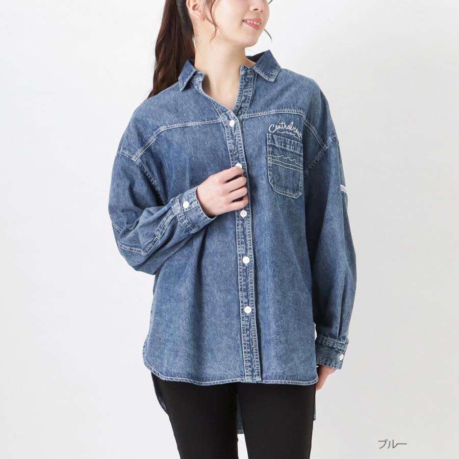 シャツ 長袖 綿100% レディース ビッグシルエット ゆったり 刺繍 胸 
