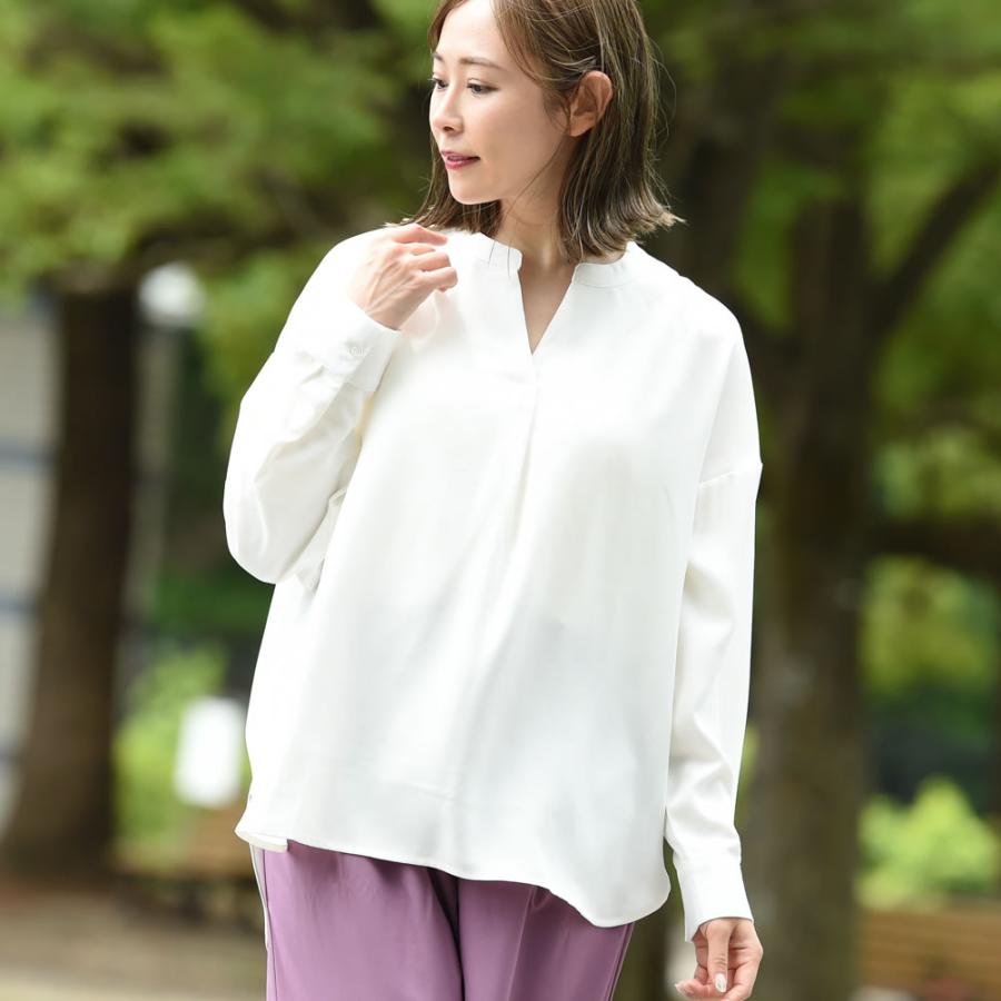 NAVY ブラウス 長袖 レディース 速乾性 前後差 スリット 無地