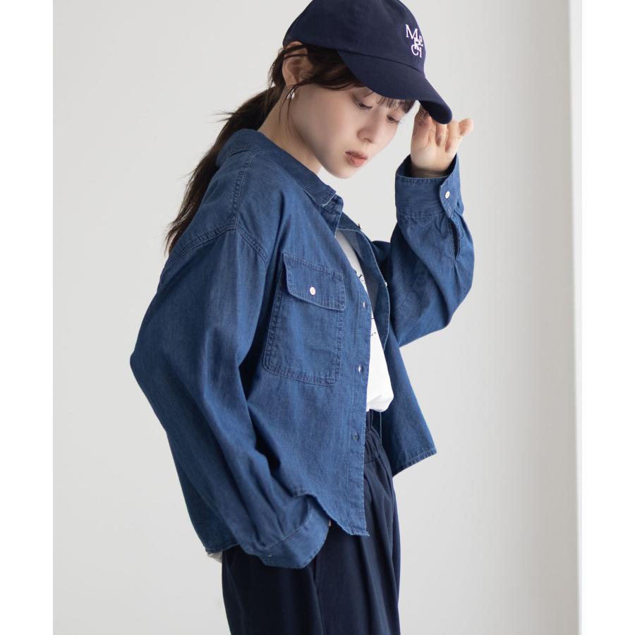 Idnes イドネス シャツ レディース 長袖 ショート丈 デニムシャツ
