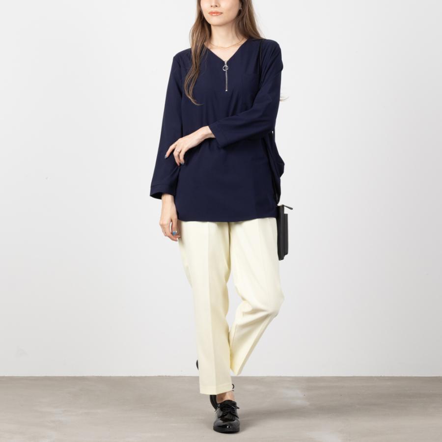 NAVY シャツ 長袖 ブラウス レディース ストレッチ ハーフジップ