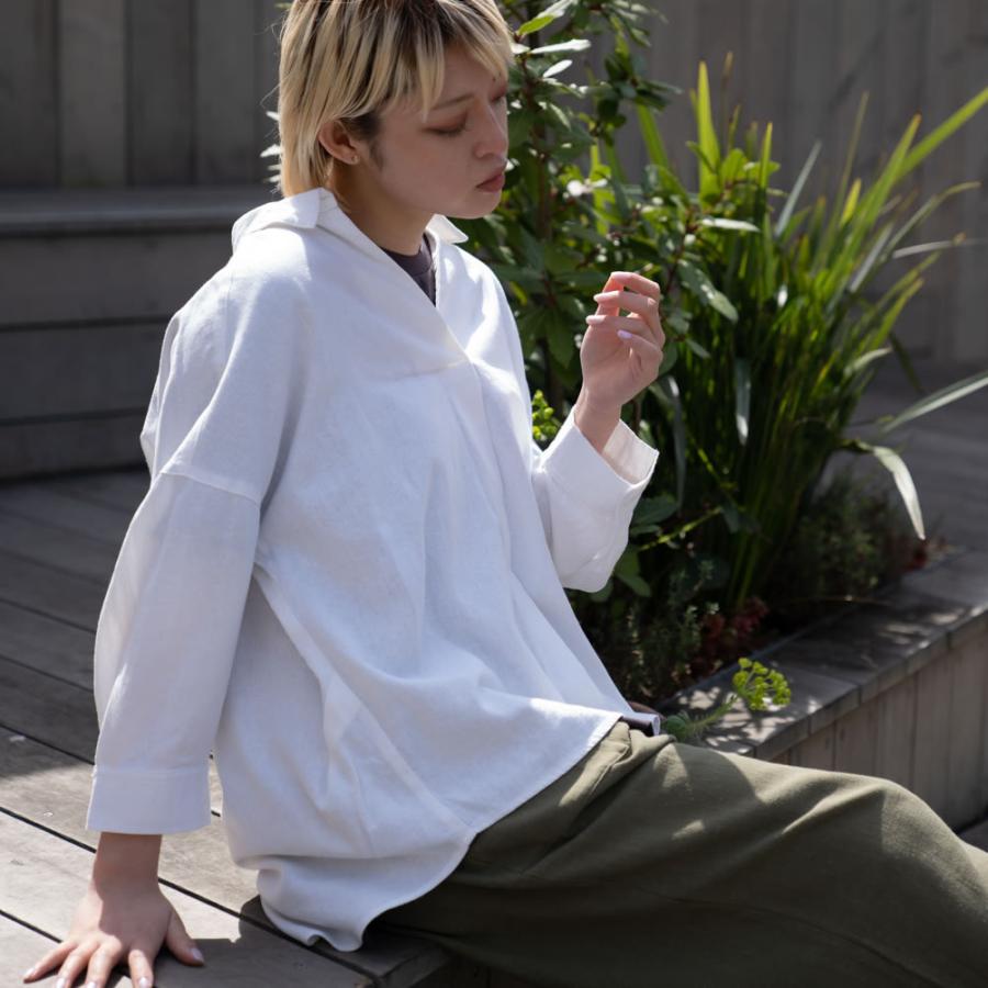 ARTS&SCIENCE バンドカラーリネンシャツ スキッパー 白 ゆったり ARTS&SCIENCE バンドカラーリネンシャツ スキッパー 白 ゆったり