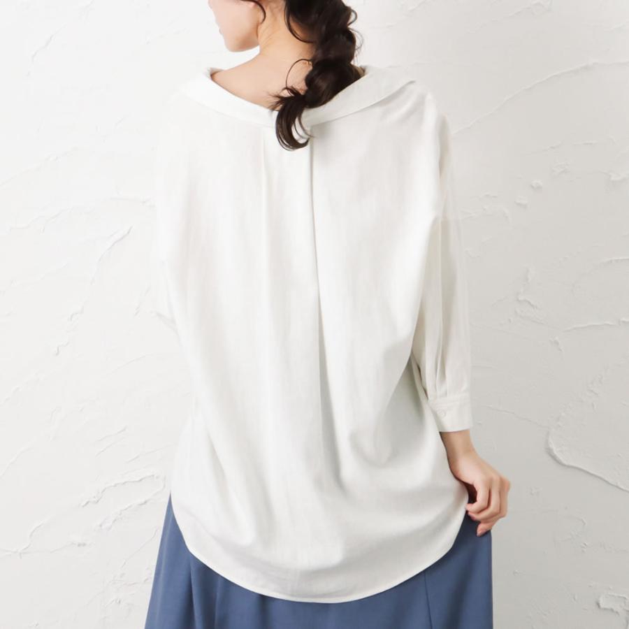 NAVY スキッパーシャツ レディース 冷感 抗菌 レーヨン リネン 麻