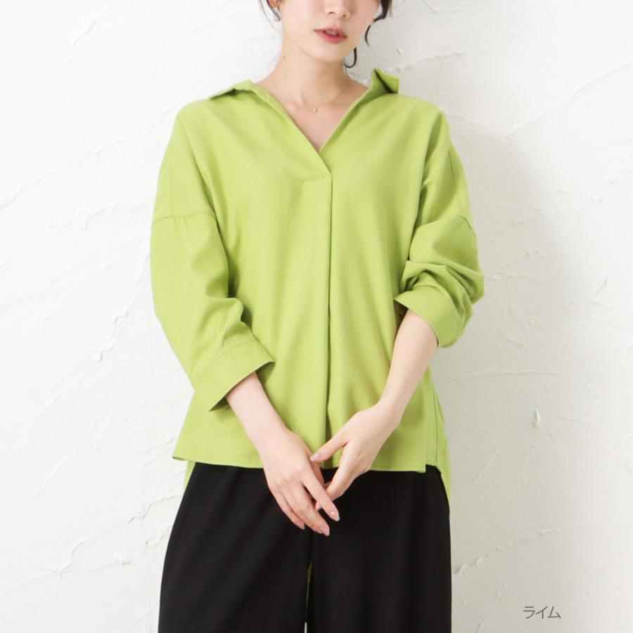 NAVY スキッパーシャツ レディース 冷感 抗菌 レーヨン リネン 麻