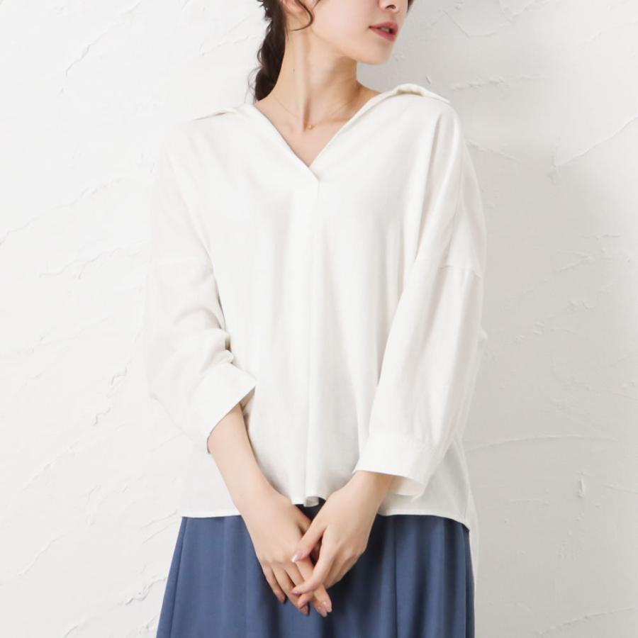 NAVY スキッパーシャツ レディース 冷感 抗菌 レーヨン リネン 麻