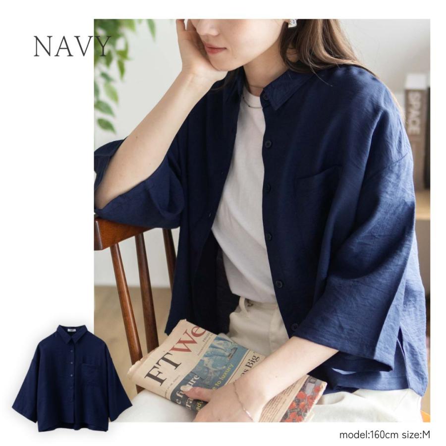 NAVY シャツ ブラウス レディース 半袖 七分袖 ショート丈 無地