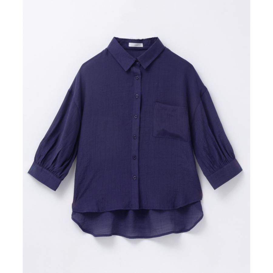 NAVY シャツ レディース 7分袖 シアー感 透け感 ストライプ 前後差丈