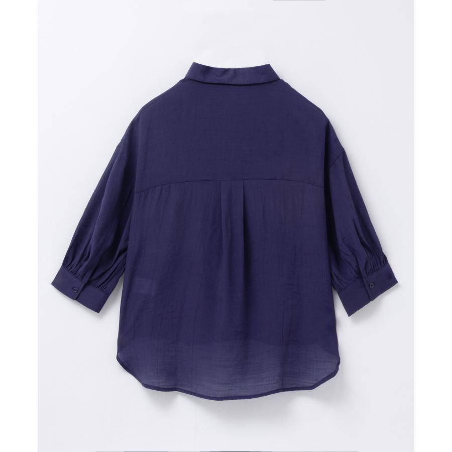 NAVY シャツ レディース 7分袖 シアー感 透け感 ストライプ 前後差丈