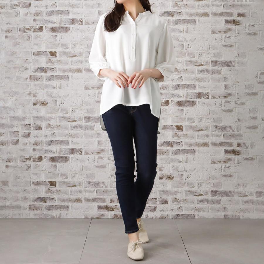 NAVY ブラウス 7分袖 レディース 速乾性 前後差 スリット 無地 Vネック