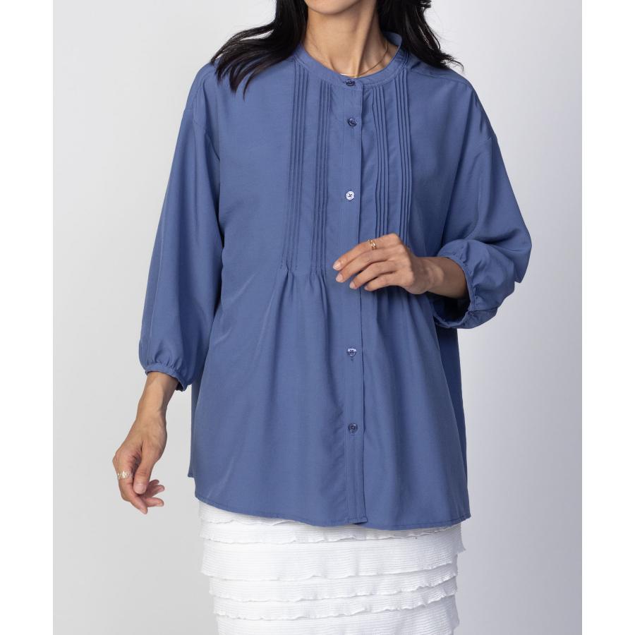 NAVY ブラウス レディース 半袖 5分袖 7分袖 バンドカラー ドロップ