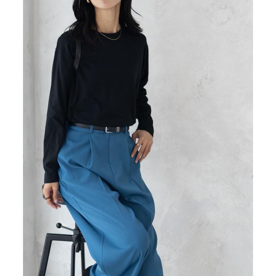 NAVY Tシャツ レディース 長袖 綿混 ラウンドヘム 無地 ロンT クルー