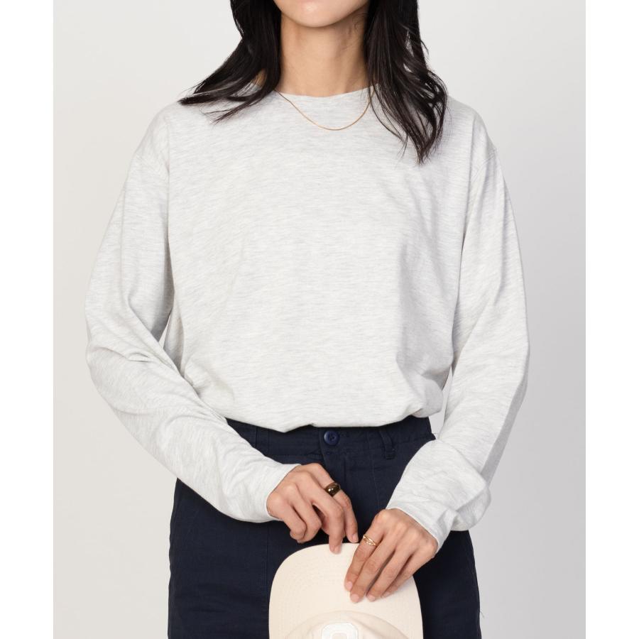 NAVY Tシャツ レディース 長袖 綿混 ラウンドヘム 無地 ロンT クルー