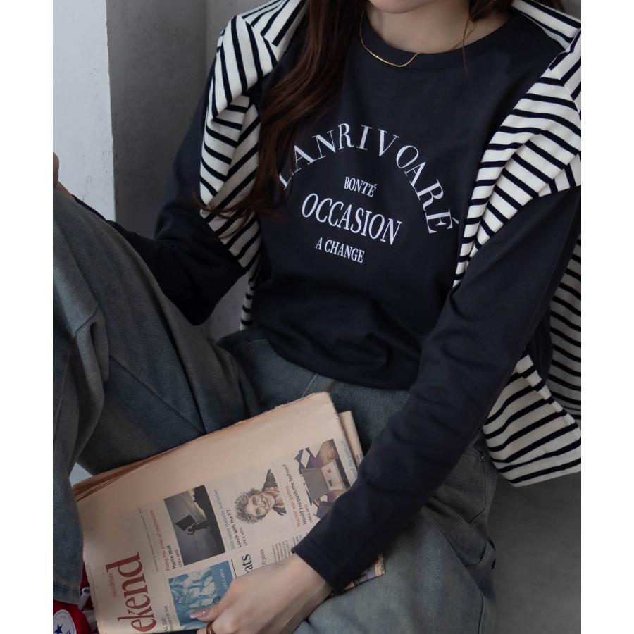 NAVY Tシャツ レディース 長袖 綿混 ロンT プリント クルーネック