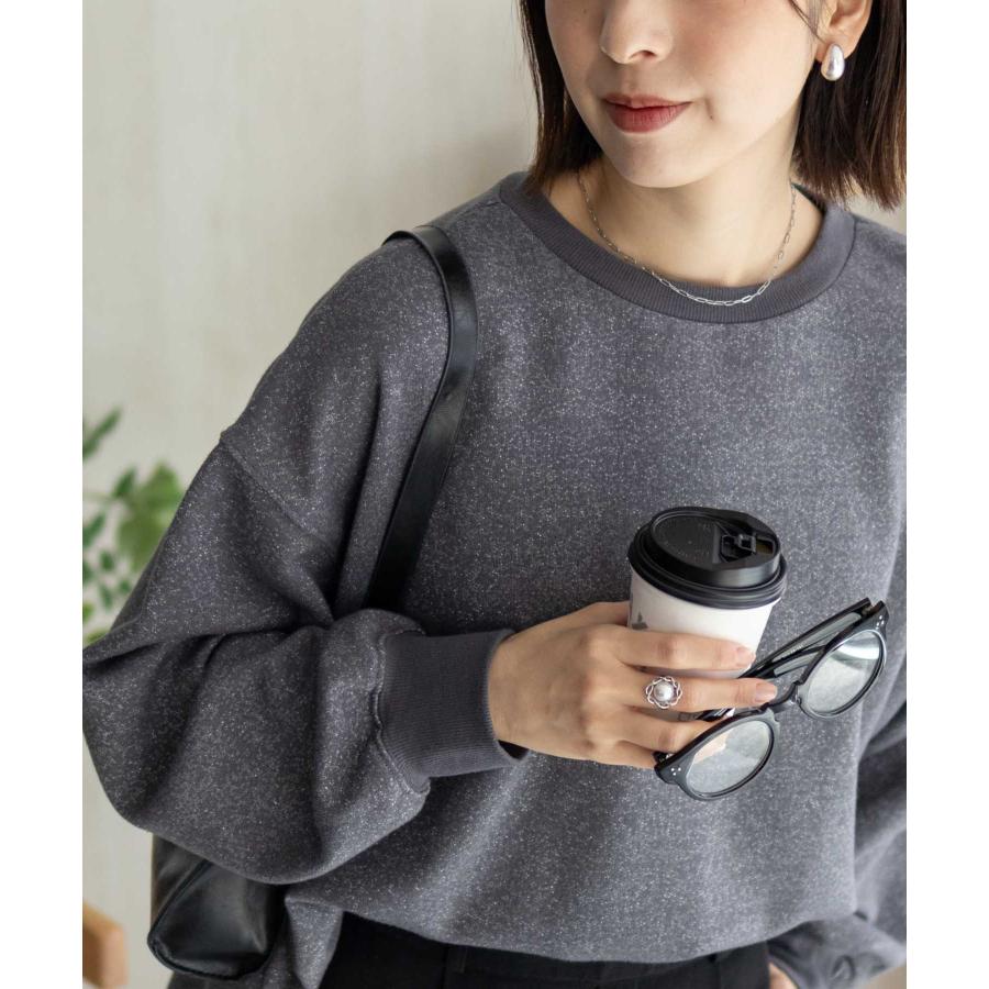 NAVY 裏毛 トレーナー レディース ストレッチ ラメ ボリューム袖 プル