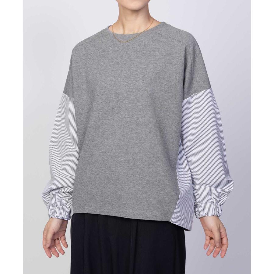 NAVY トレーナー レディース 異素材 切替え 前後差丈 ストライプ プル