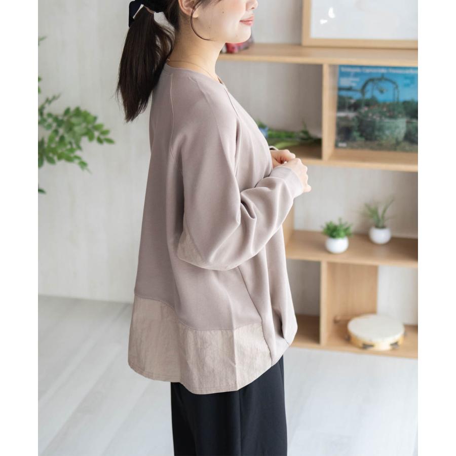 NAVY トレーナー レディース 綿混 異素材切替え クルーネック